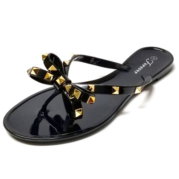 black studded bow sandals